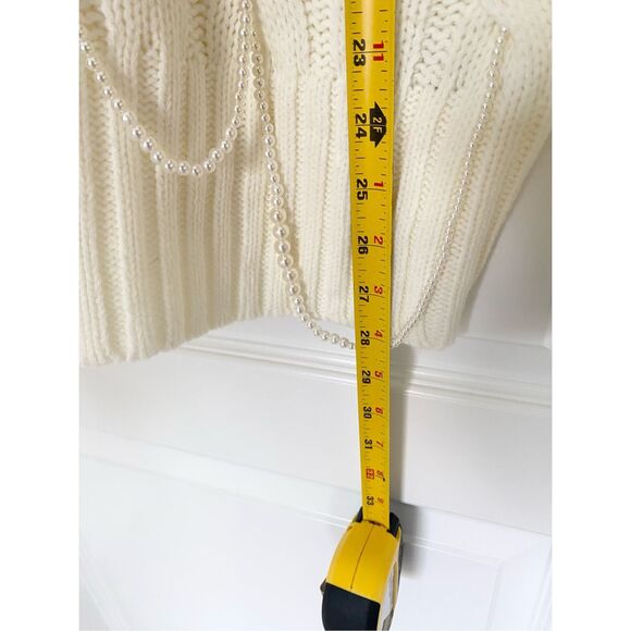 NWT Blue b Ivory Cable Knit Faux Pearls Embellished Sweater Oversized S - Picture 5 of 8